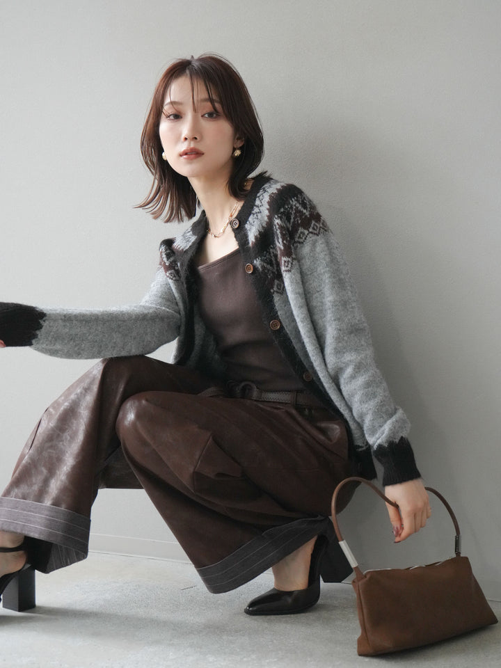 [予約]ノルディック柄ニットカーディガン/gray