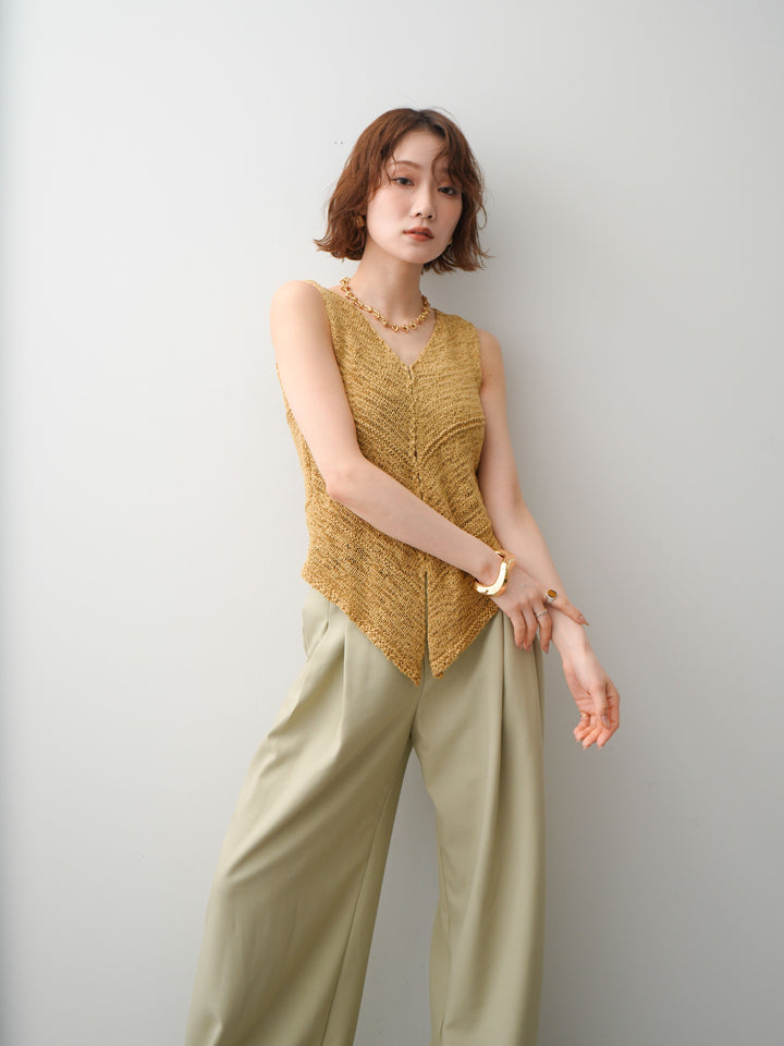 [予約]テープヤーンVネックニットトップス/khaki
