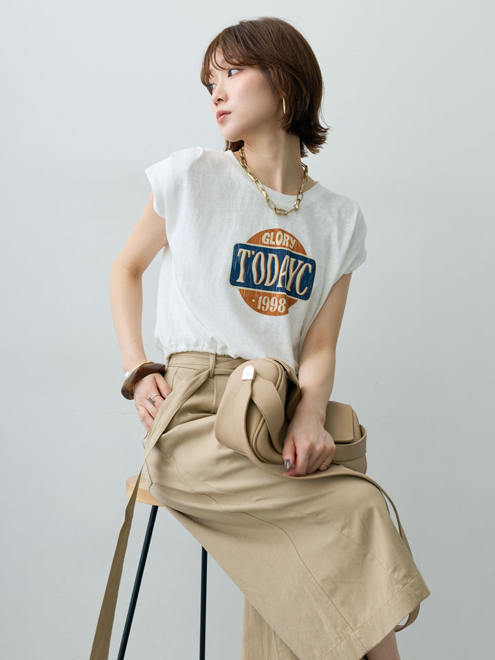 [SET]ヴィンテージロゴドロストTEE+ベルトデザインタックミドルパンツ(2set)