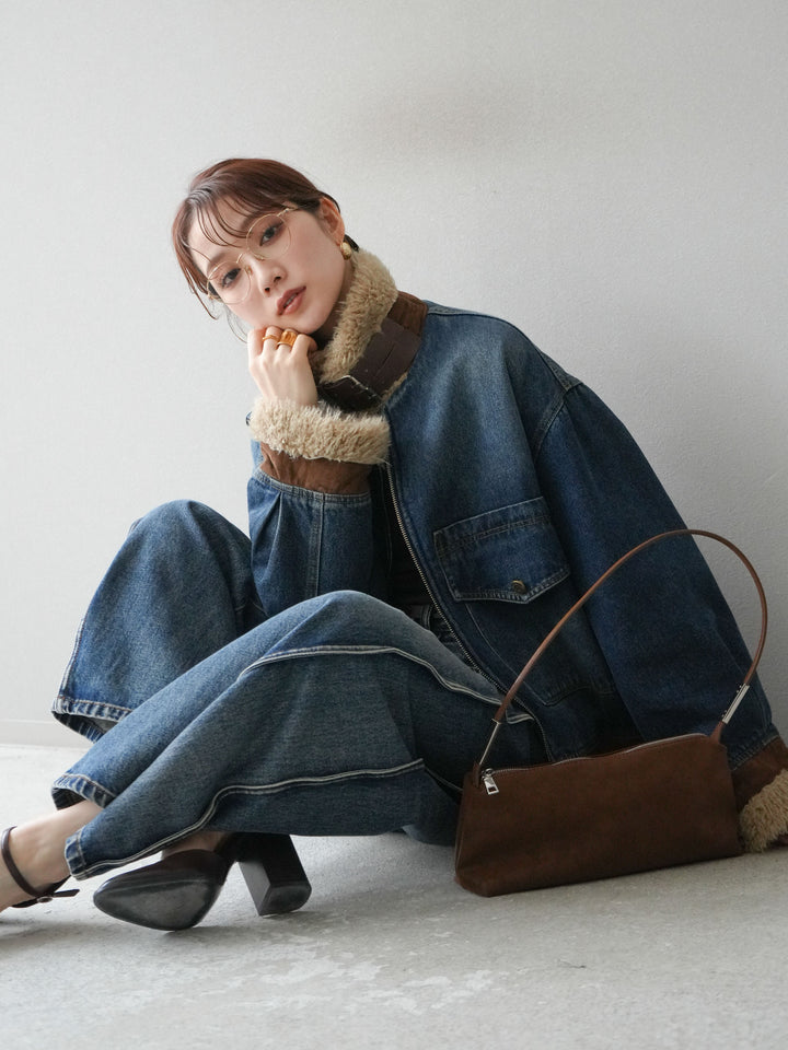 [予約]スタンドカラーファー×デニムジャケット/blue