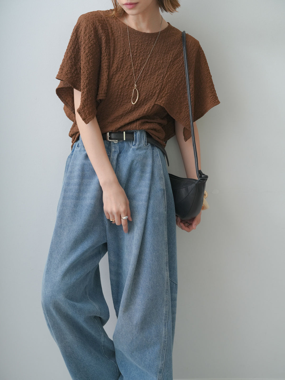[予約]フクレジャガードケープスリーブトップス/brown