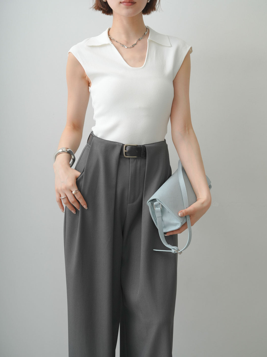 [予約]スキッパーフレンチニットトップス/white