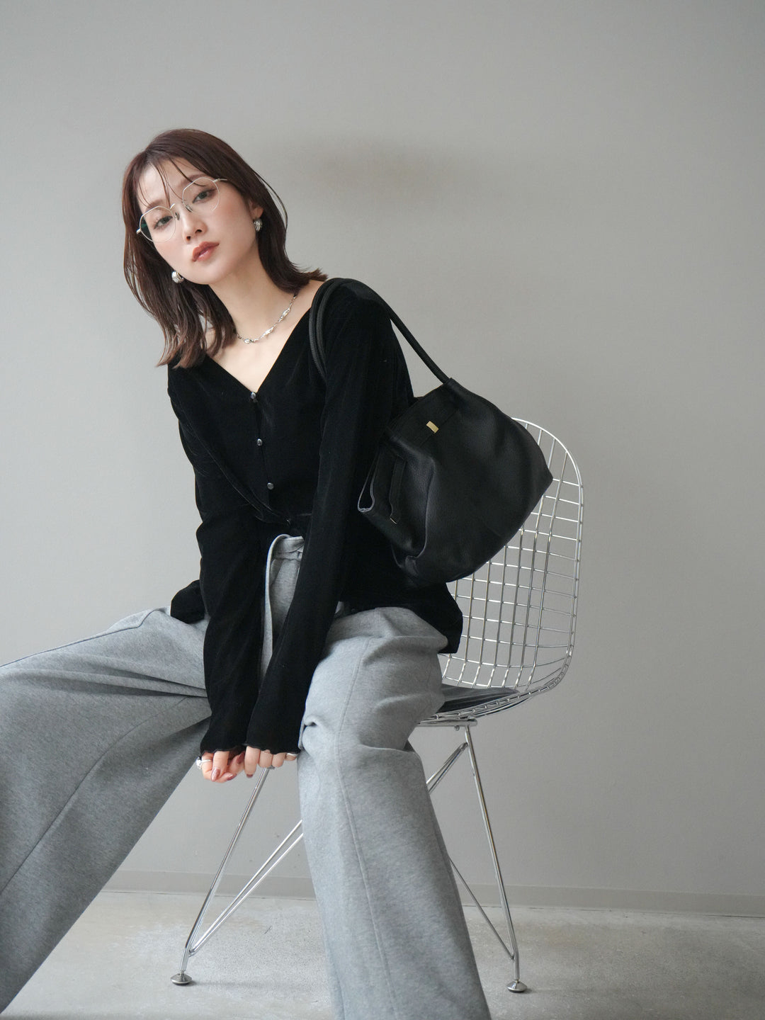 [予約]ベロアカーディガン/black