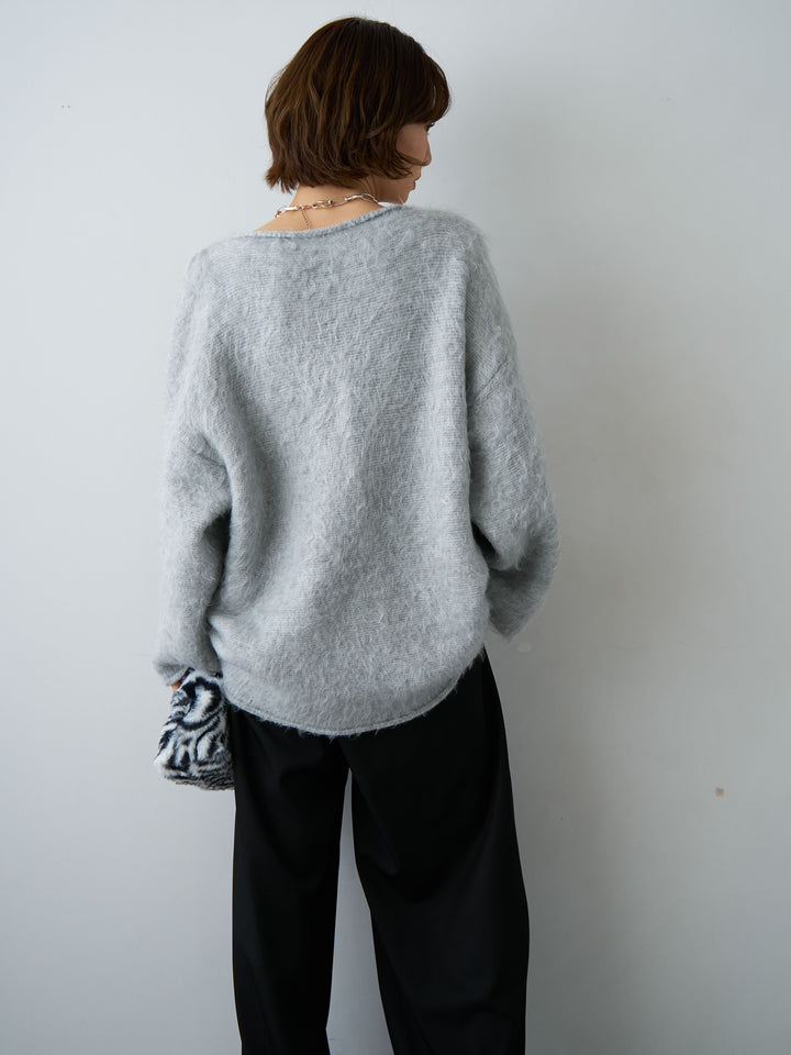 [SET]ボートネックシャギーオーバーニットトップス+ツイルタックワイドパンツ(2set)