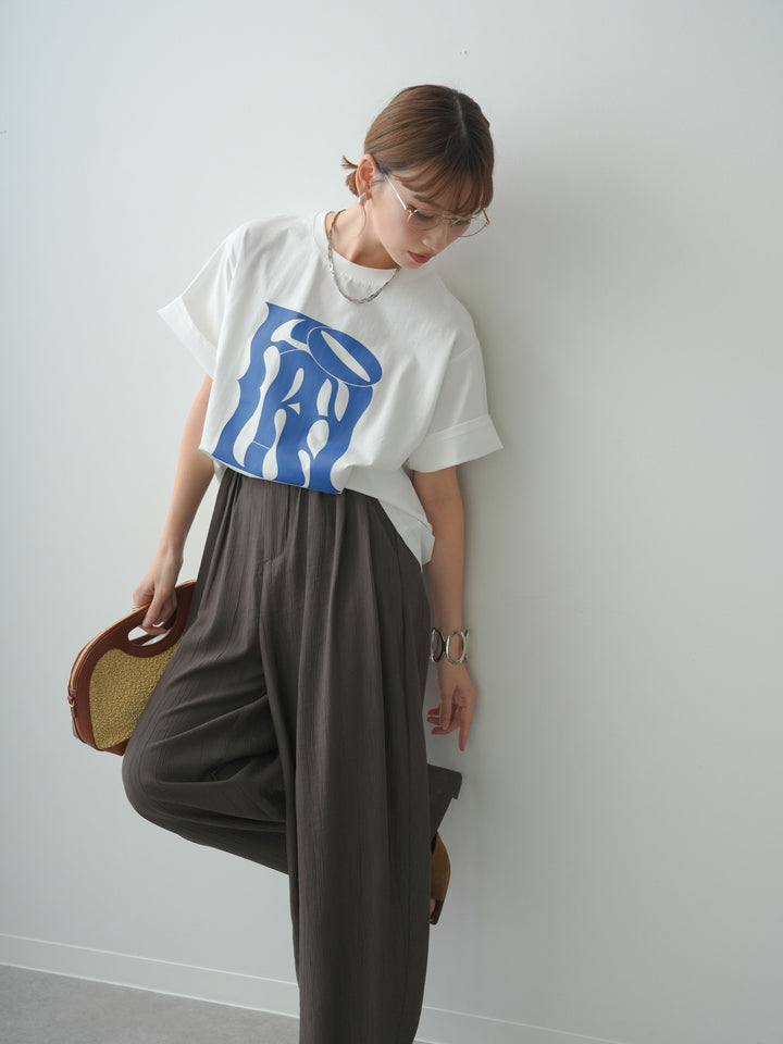 [SET]クールタッチアートロゴオーバーTEE+ベルト付ワッシャーライトワイドパンツ(2set)