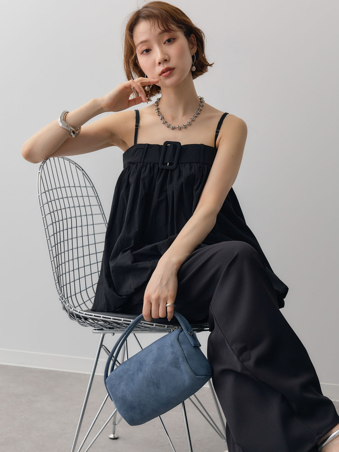 [予約]バックル付バルーンキャミトップス/black
