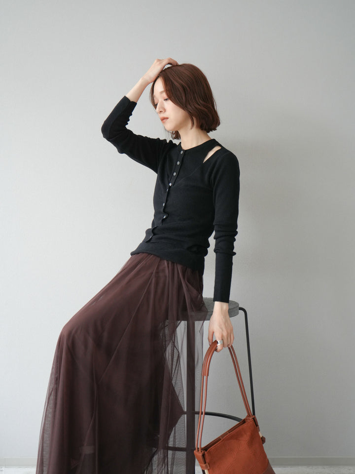 [予約]レイヤードデザインニットカーディガン/ブラック