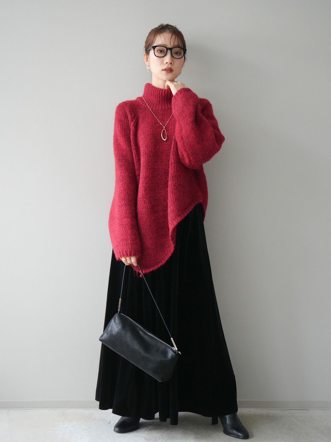 [予約]ベロアフレアスカート/black