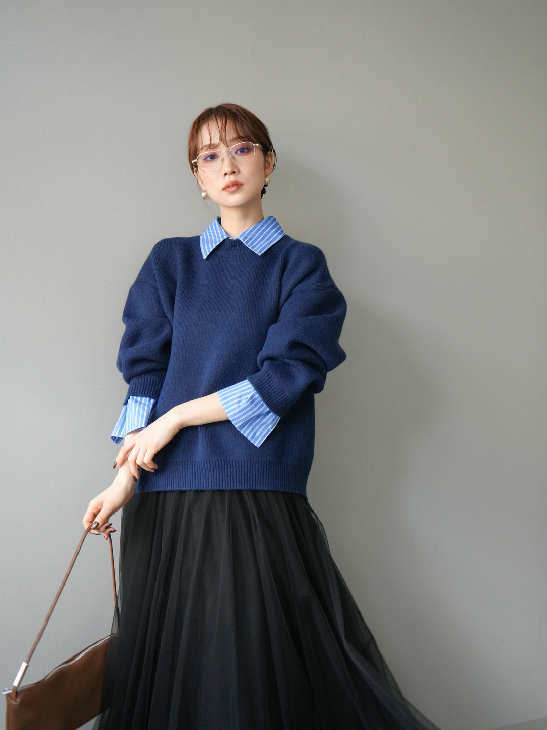 [予約]2WAY襟ニットプルオーバー/navy