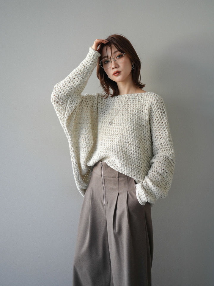 [予約]ネップ透かし編みオーバーニット/ivory