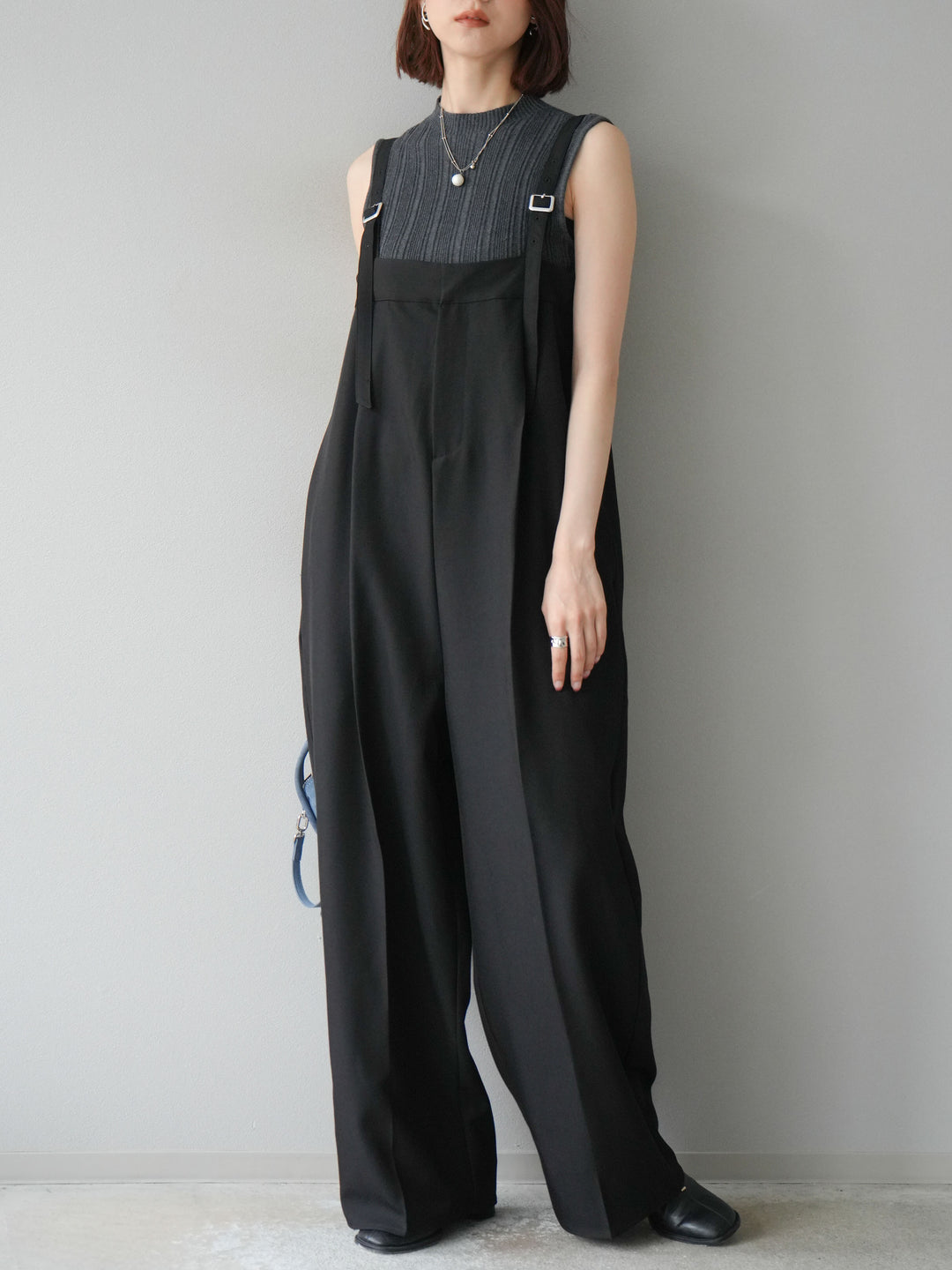 [予約]スリーブレスランダムリブニットトップス/グレー