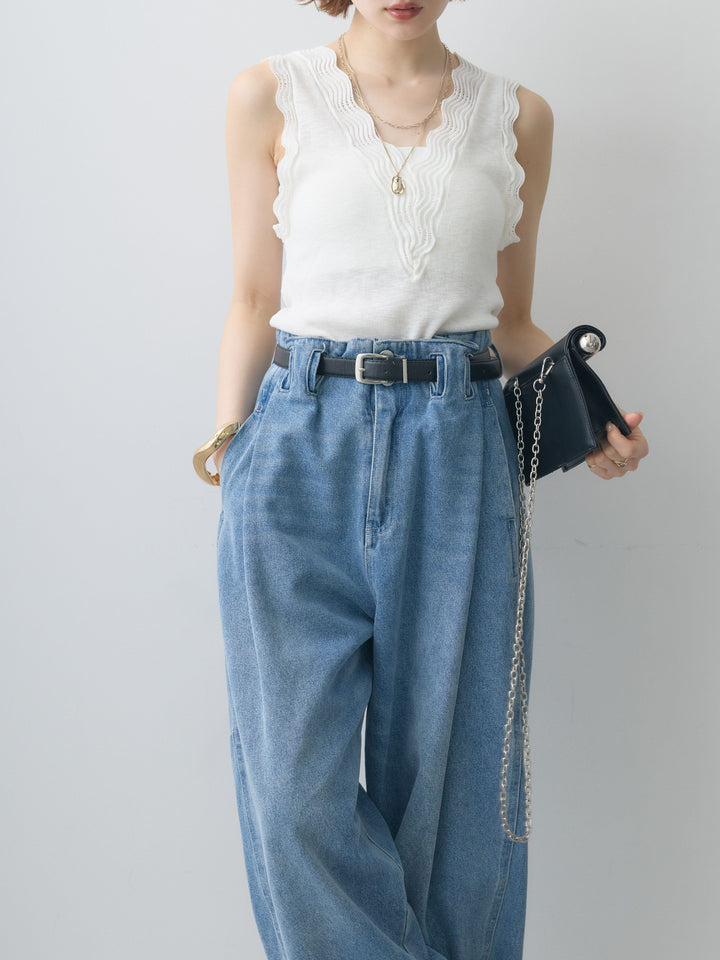 [SET]カーブデザインリブニットタンクトップ+選べるアクセセット(2set)