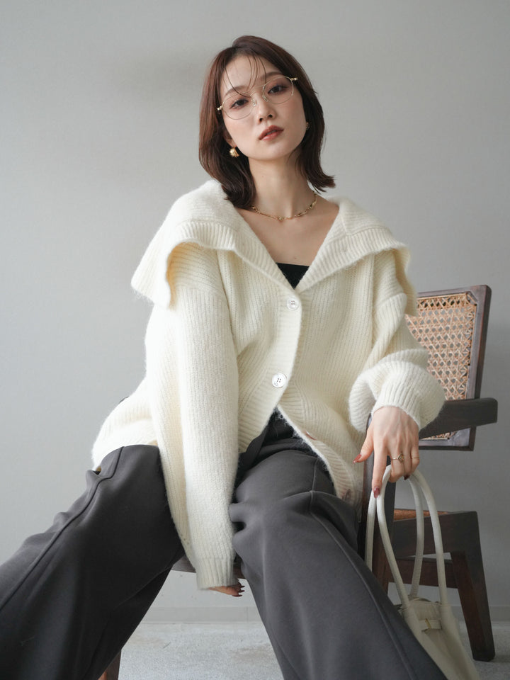 [予約]襟付きボタンオーバーニットカーディガン/ivory