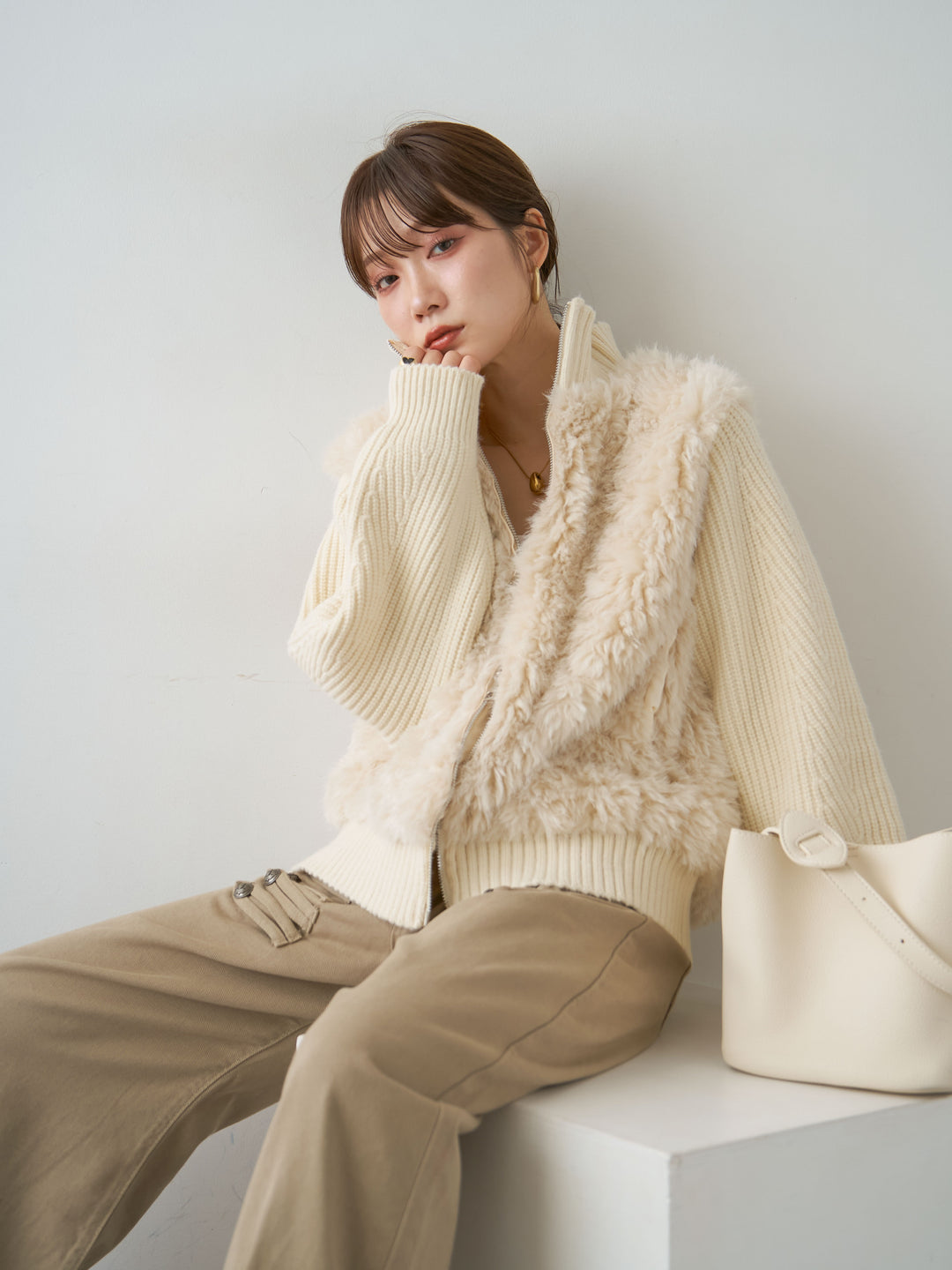[SET]ファーコンビニットブルゾン+ファーコンビニットブルゾン(2set)
