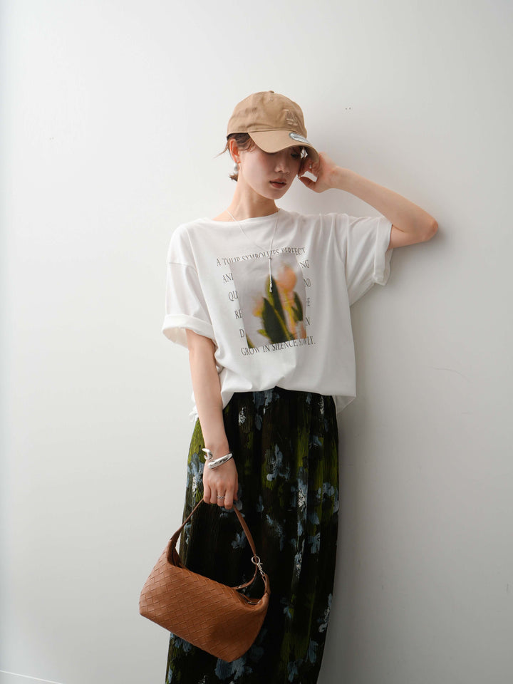 【着回しセット】フラワーフォトTEE+フラワープリントドレープタックパンツ+フラワープリントIラインギャザースカート(3set)