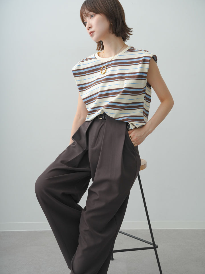 [予約]ショルダーパッドフレンチTEE/borderbrown