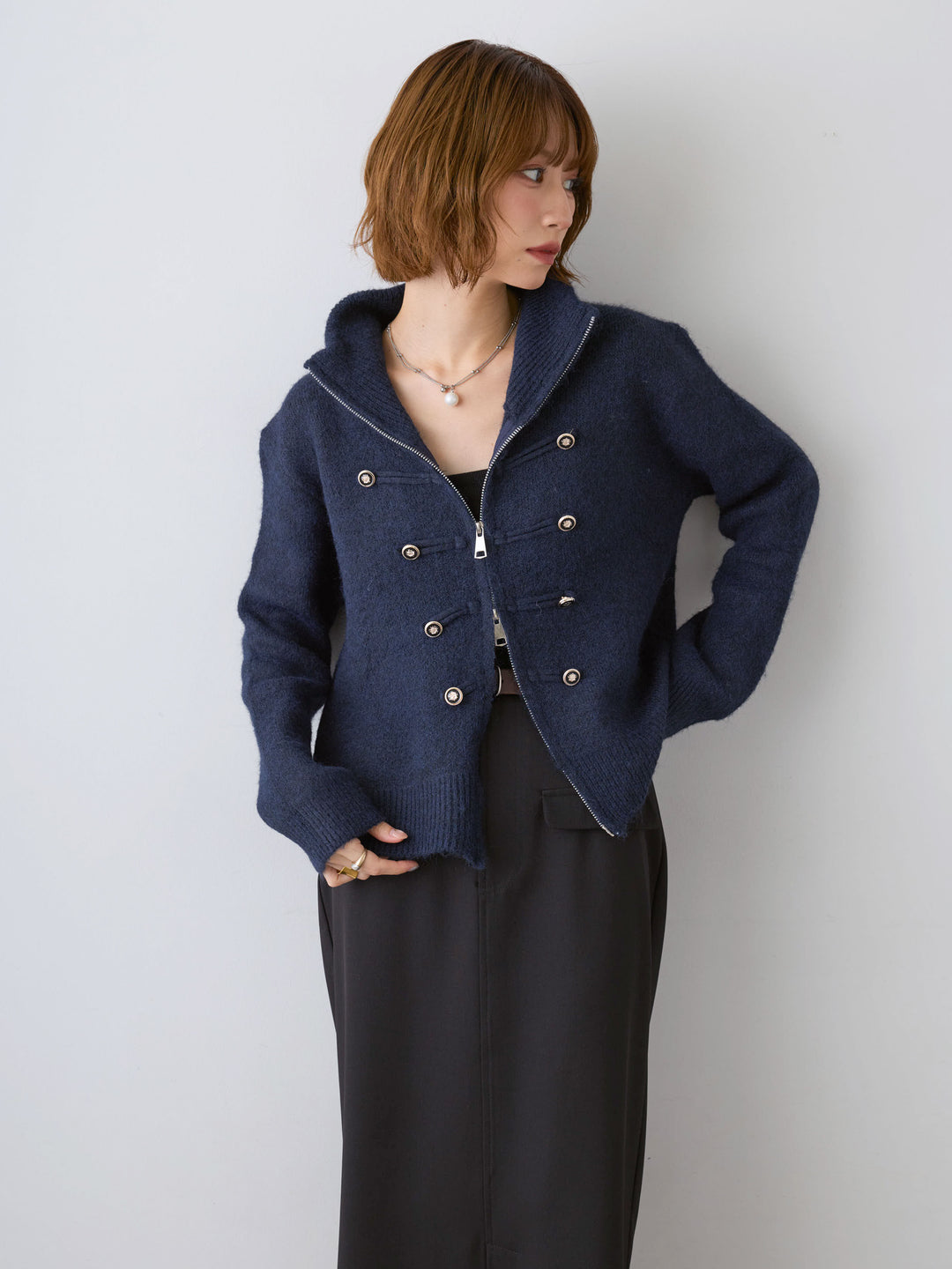 [予約]ナポレオンジップニットカーディガン/navy