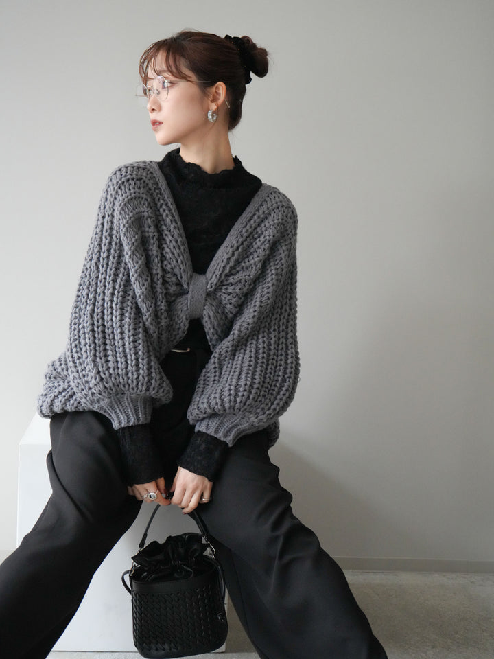 [SET]ローゲージ畦編みドルマンニットボレロ+選べるアクセセット(2set)