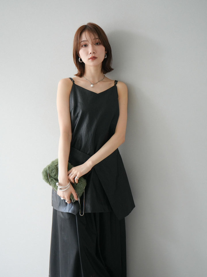[予約]レイヤードレザーキャミソールチュニック/ブラック