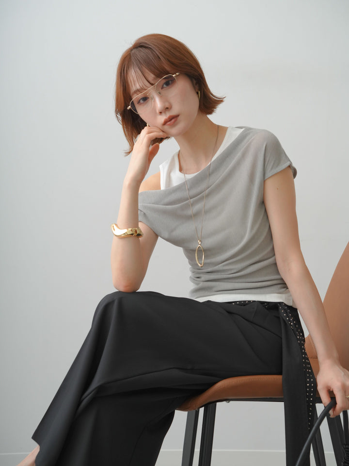 [予約]レイヤードドッキングシアーニットトップス/grey