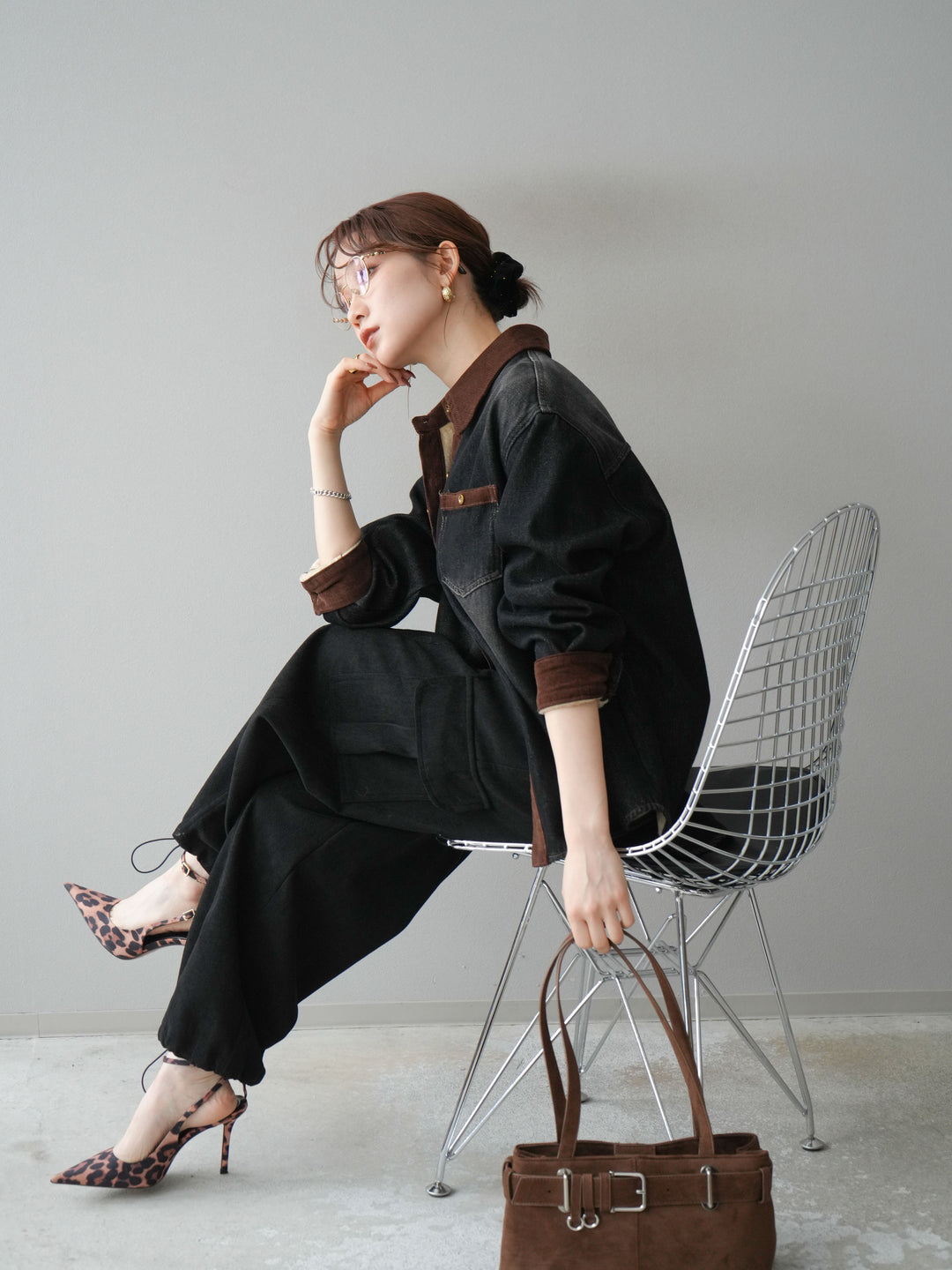 [予約]裏起毛コーデュロイ襟デニムシャツジャケット/black