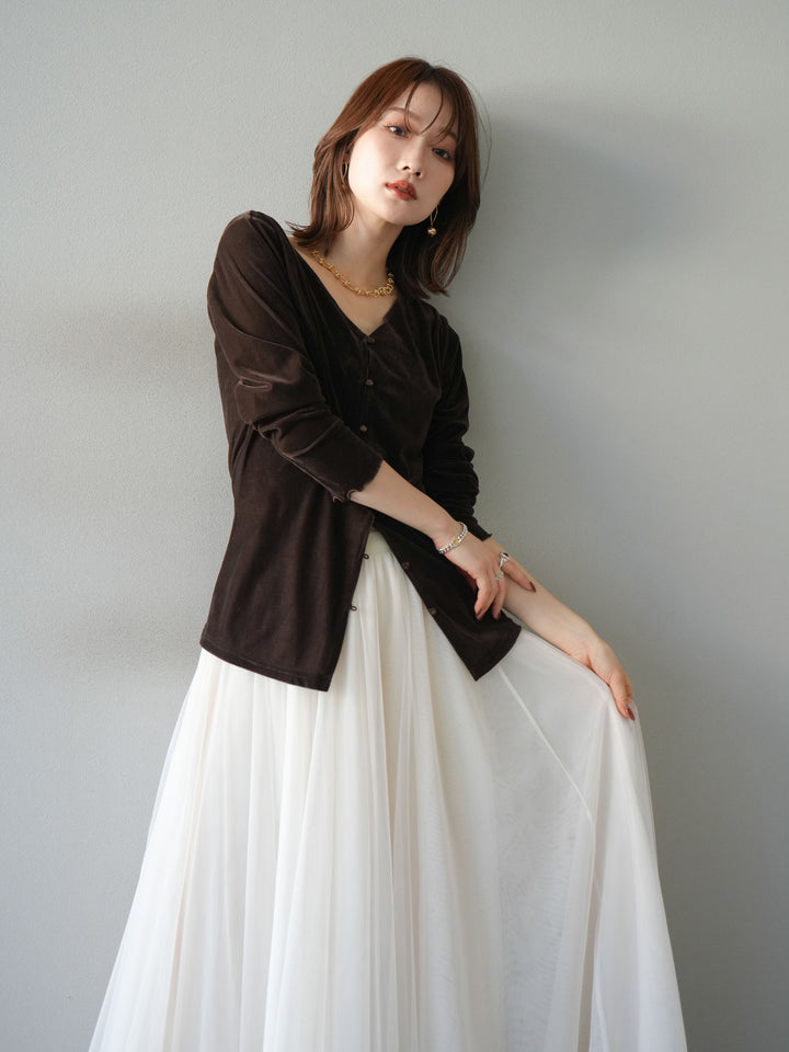 [予約]ベロアカーディガン/brown