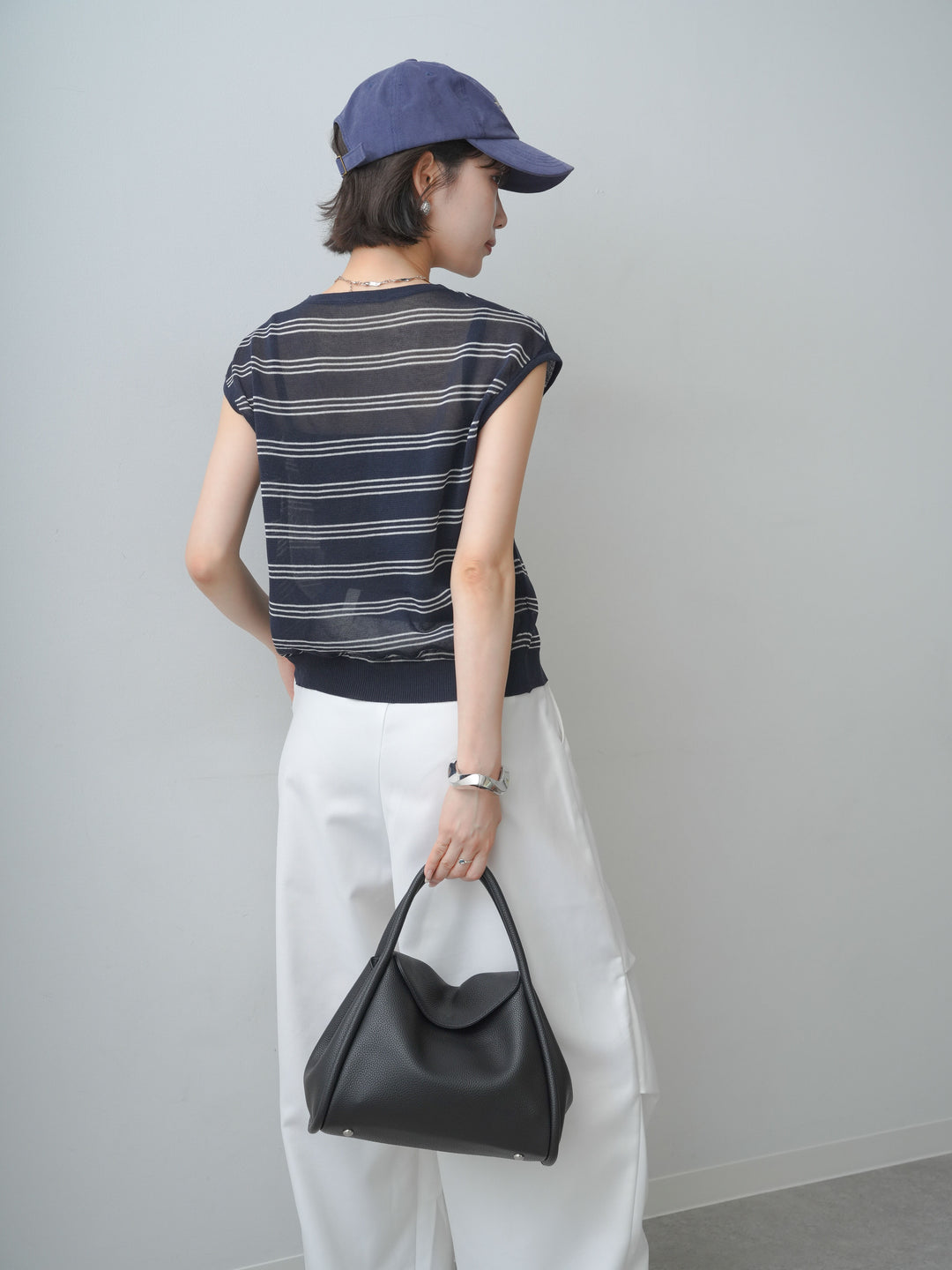 [予約]バイカラーボーダーフレンチニットベスト/navy