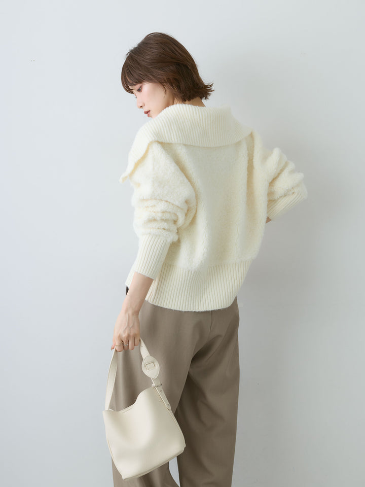 [SET]ビッグカラーシャギーニットブルゾン+選べるアクセセット(2set)