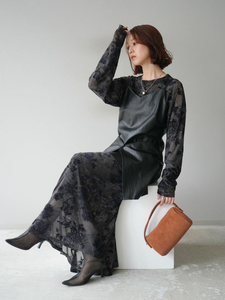 [予約]レイヤードレザーキャミソールチュニック/ブラック