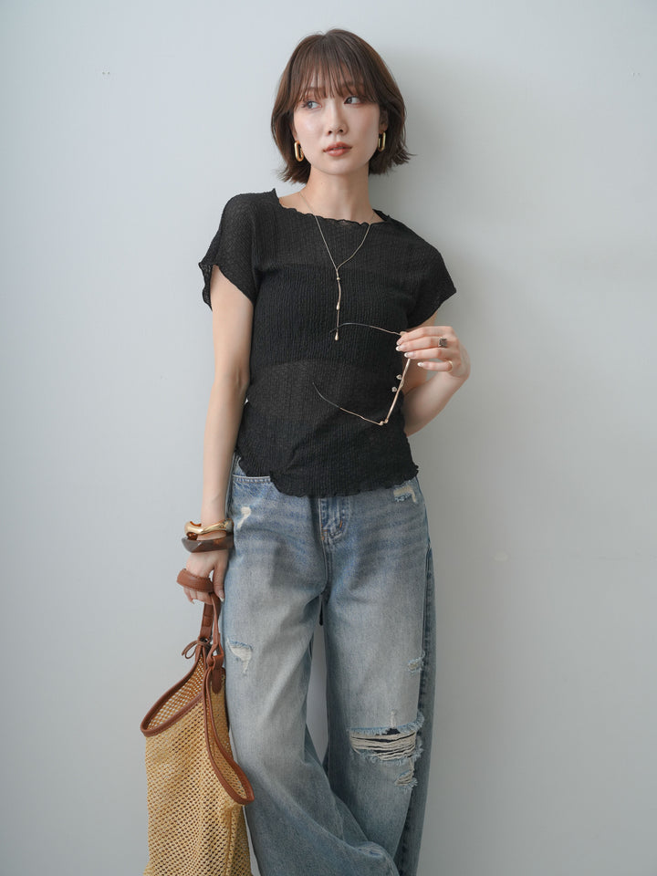 [SET]シャーリングシアーバックオープンフレンチトップス+選べるアクセセット(2set)