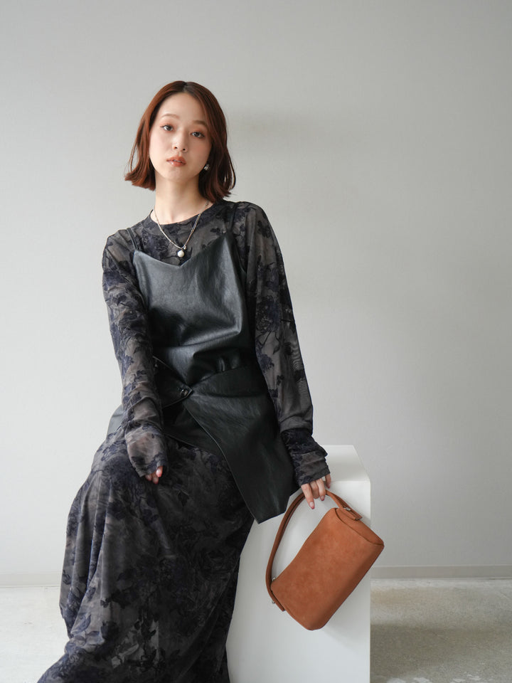 [予約]レイヤードレザーキャミソールチュニック/ブラック