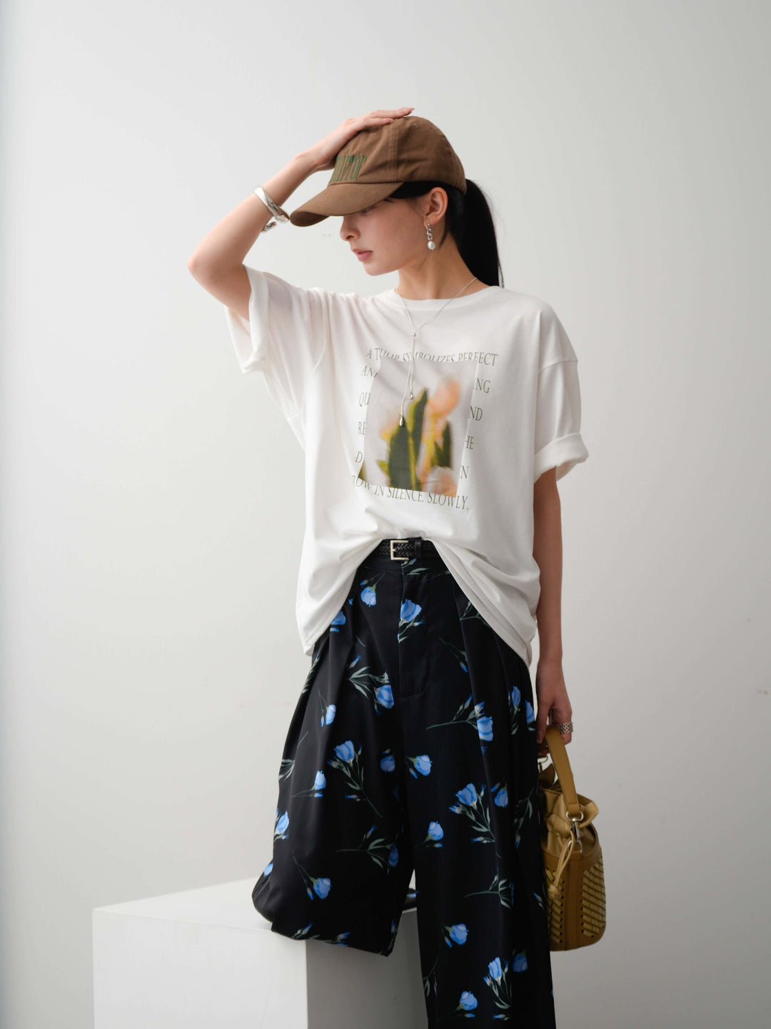 【着回しセット】フラワーフォトTEE+フラワープリントドレープタックパンツ+フラワープリントIラインギャザースカート(3set)