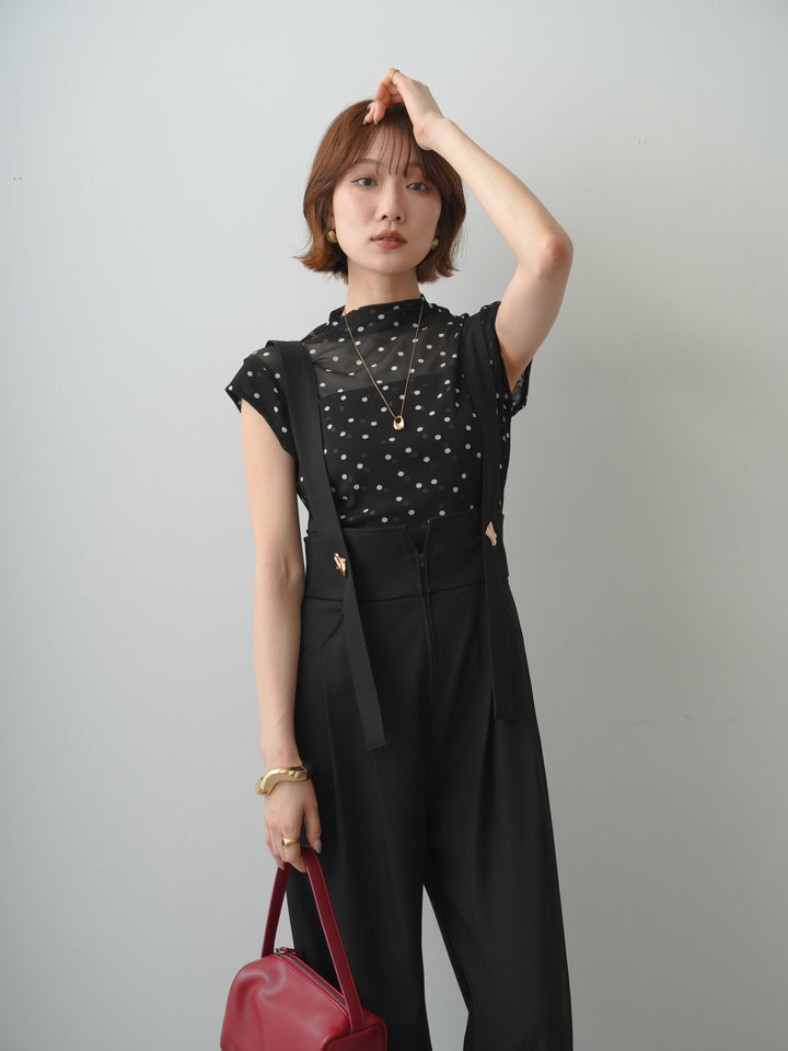 [予約]プチネックドットシアートップス/black