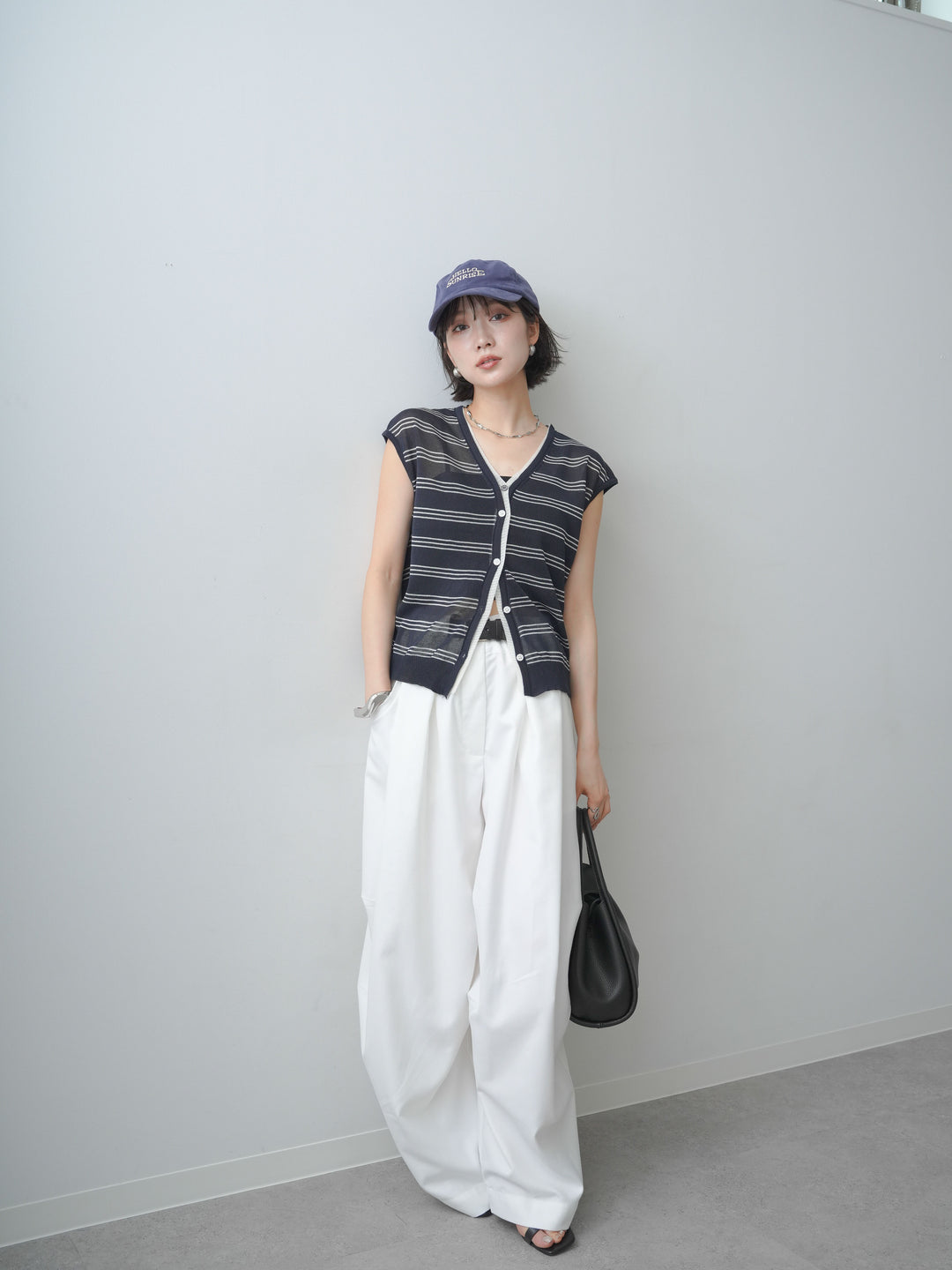 [予約]バイカラーボーダーフレンチニットベスト/navy