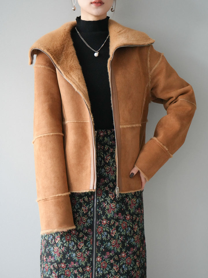 [予約]スタンドカラームートンZIPジャケット/camel