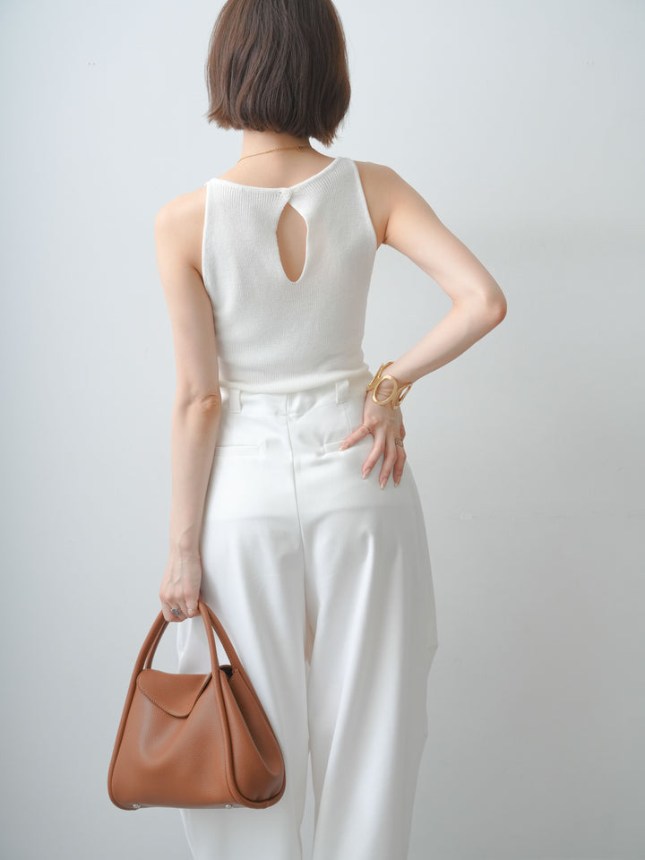 [SET]バックスリットニットタンクトップ+ベルトループカーブタックワイドパンツ(2set)