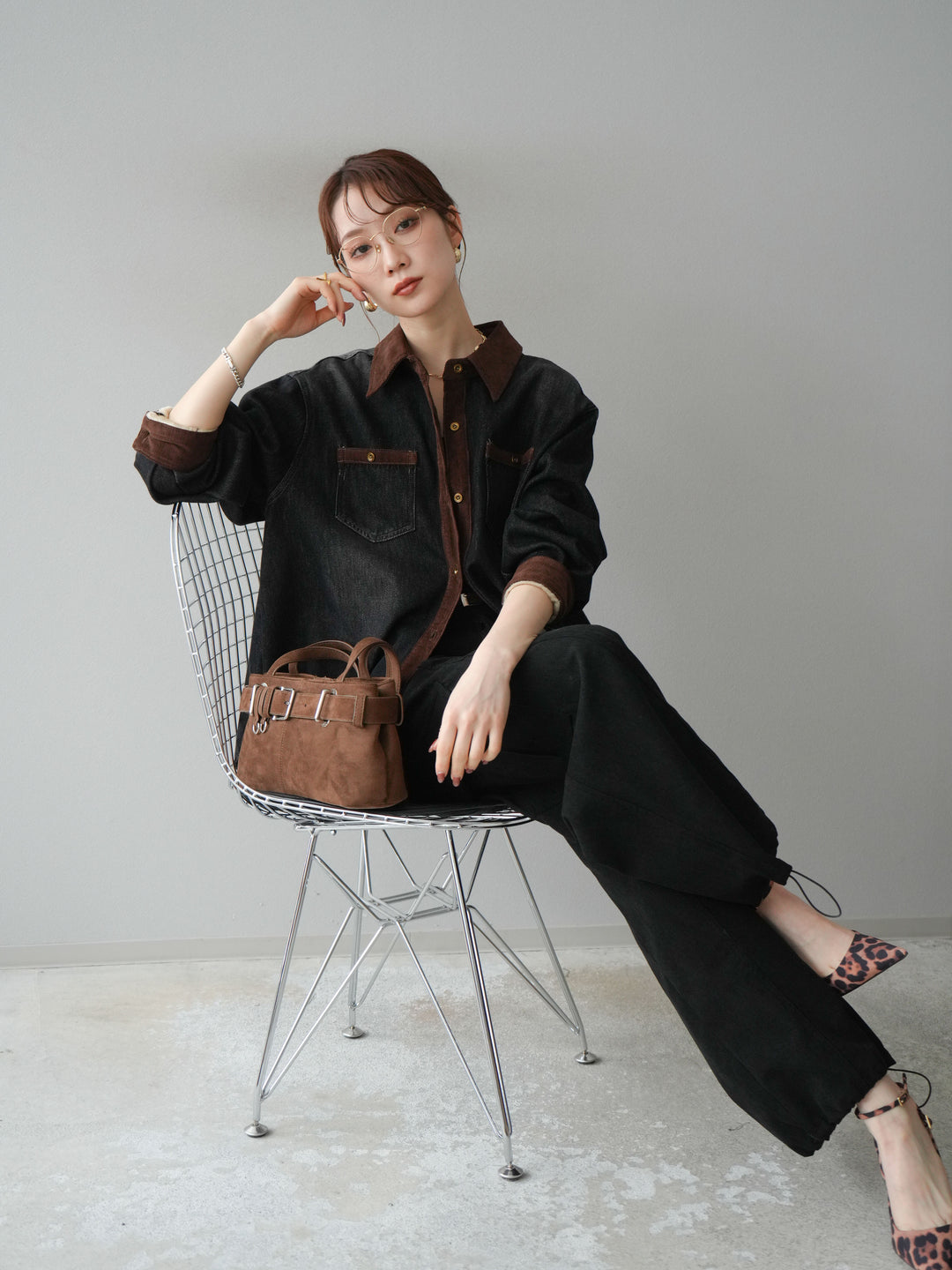 [予約]裏起毛コーデュロイ襟デニムシャツジャケット/black