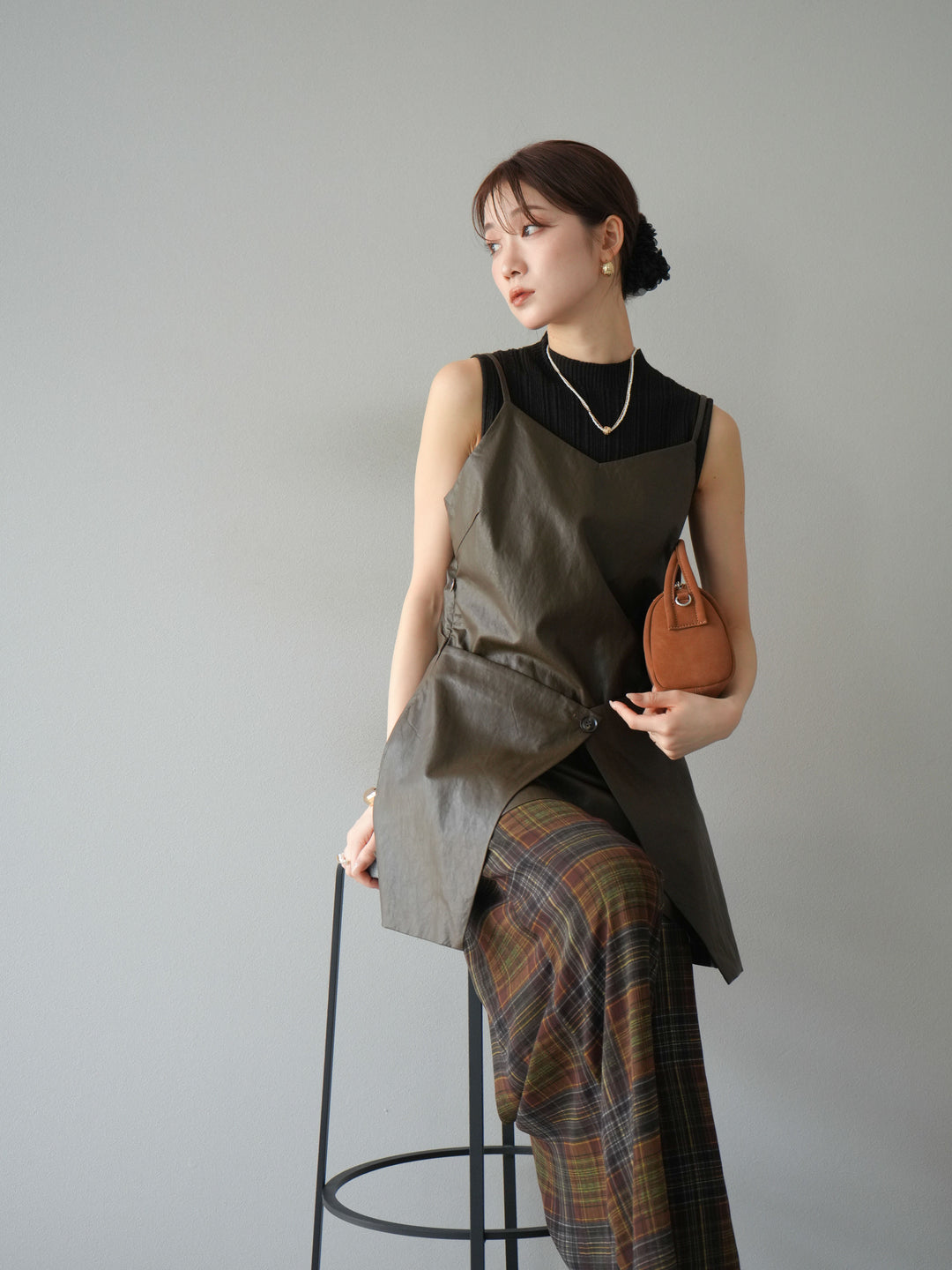 [予約]レイヤードレザーキャミソールチュニック/ブラウン