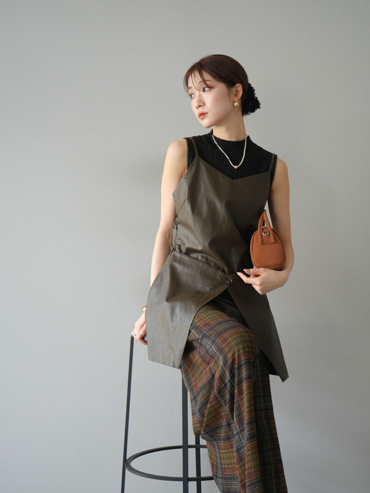 [予約]レイヤードレザーキャミソールチュニック/ブラウン