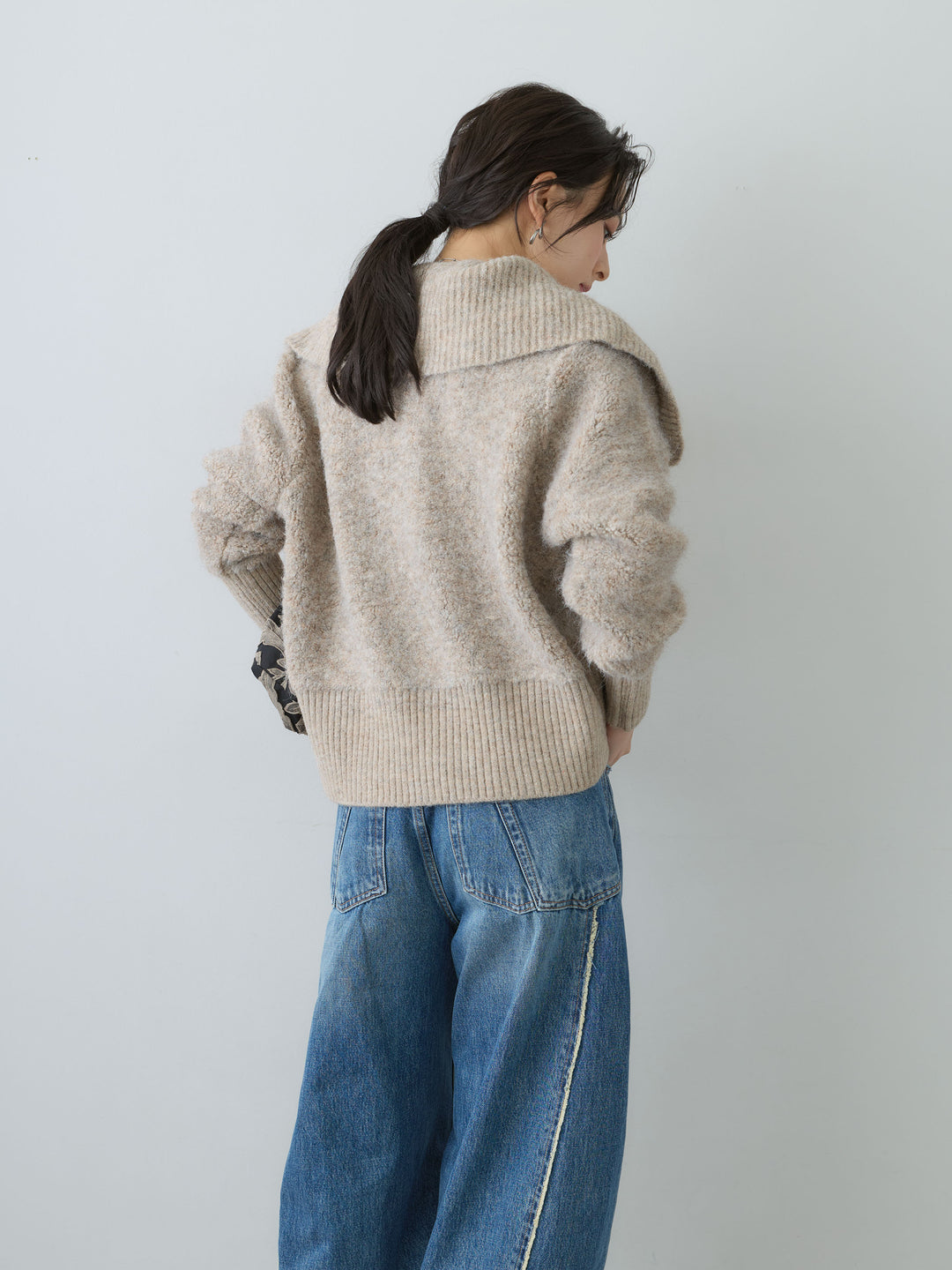 [SET]ビッグカラーシャギーニットブルゾン+選べるアクセセット(2set)