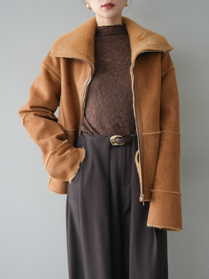[予約]スタンドカラームートンZIPジャケット/camel