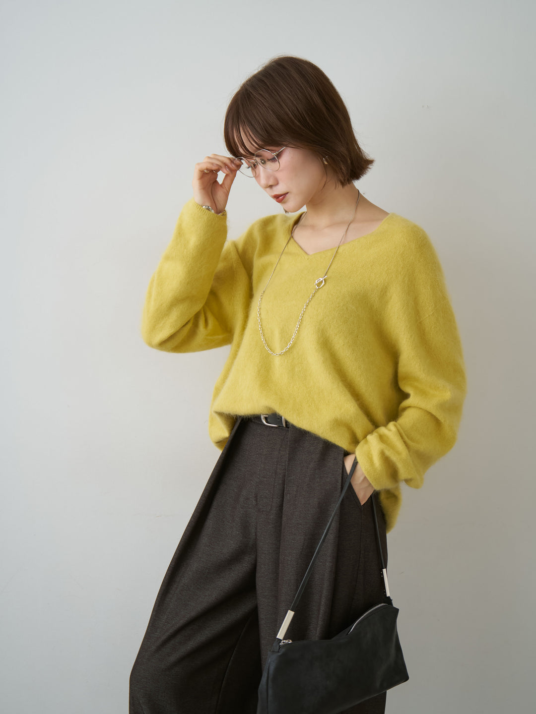 [SET]カシミア混フェザータッチVネックニットトップス+選べるアクセセット(2set)