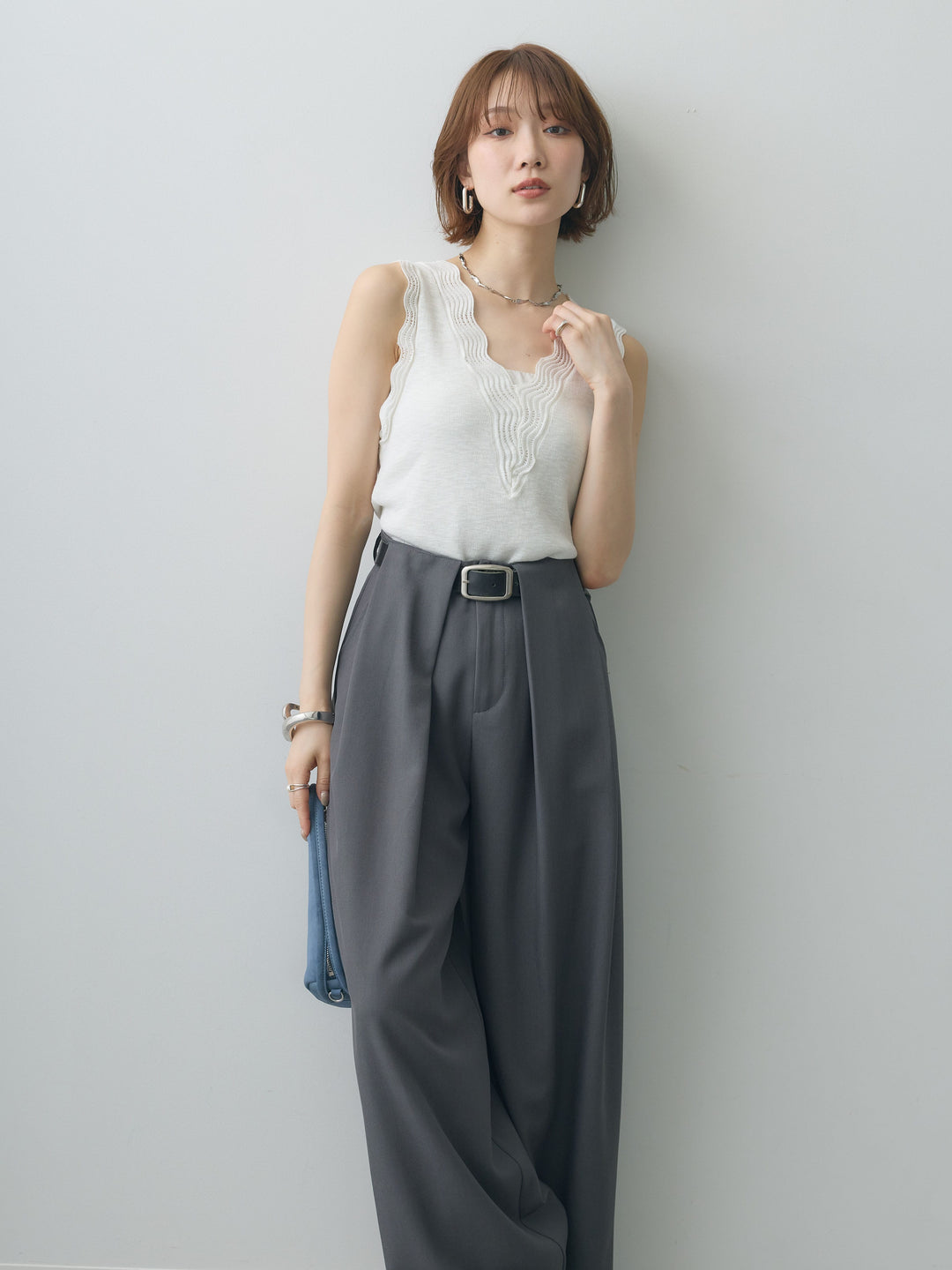 [SET]カーブデザインリブニットタンクトップ+選べるアクセセット(2set)