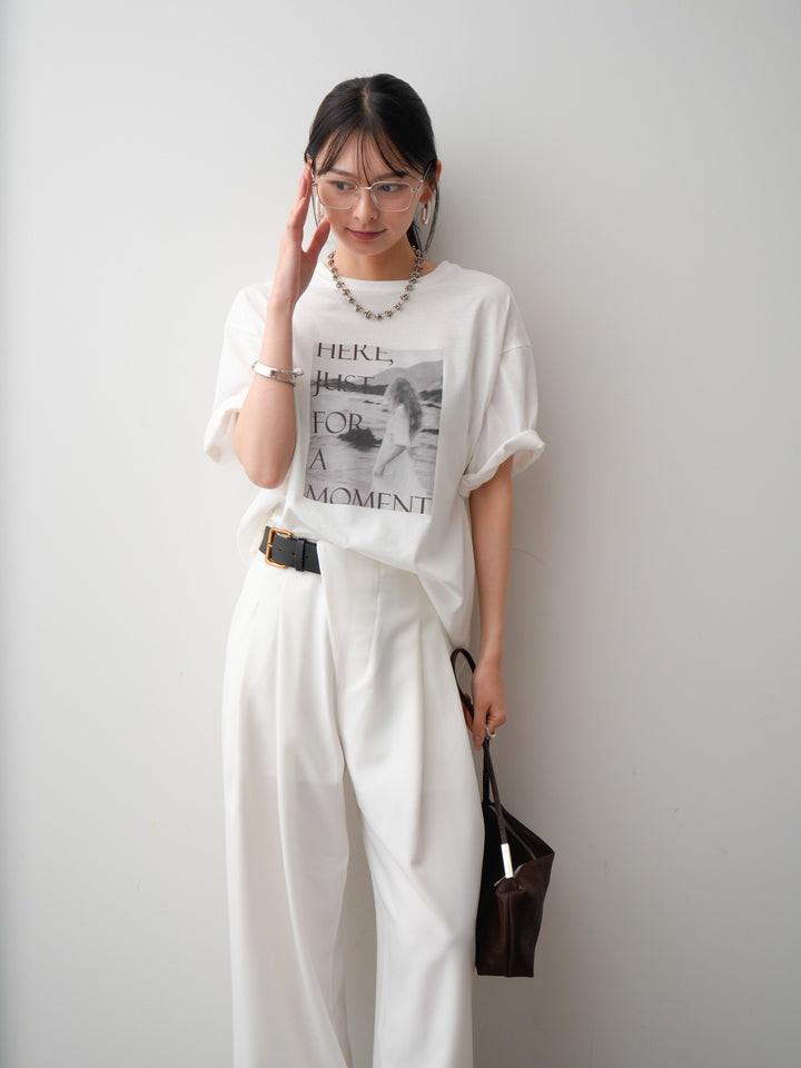 [SET]フォトプリントロゴTEE+アシンメトリーベルトタックワイドパンツ(2set)