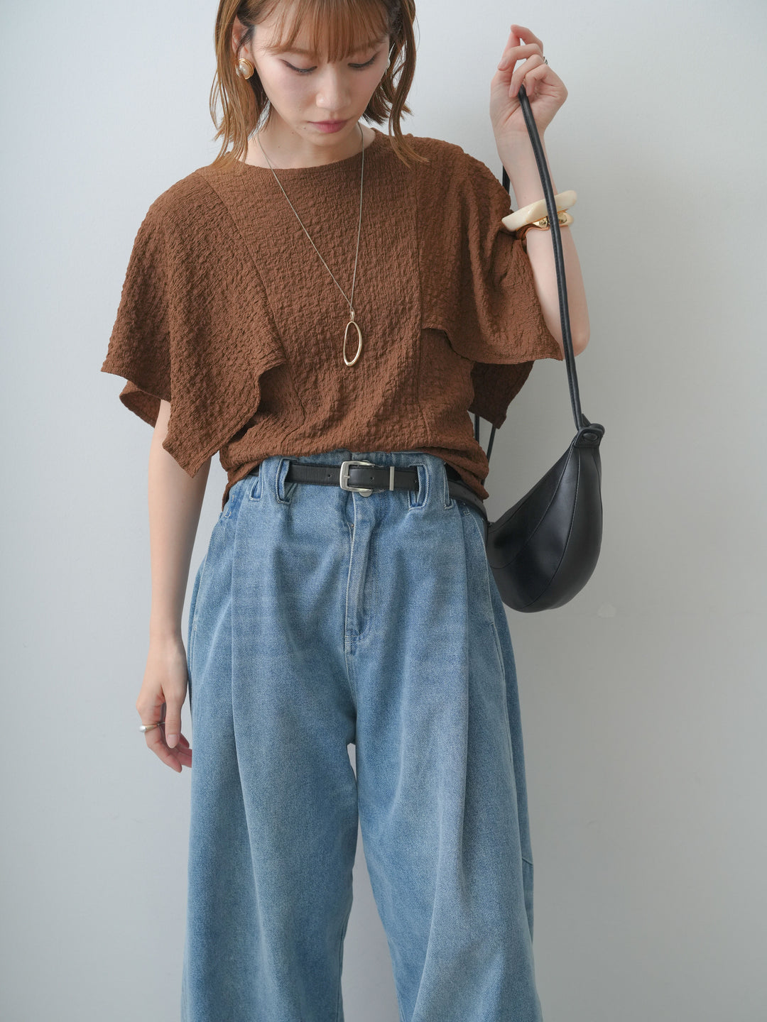 [予約]フクレジャガードケープスリーブトップス/brown