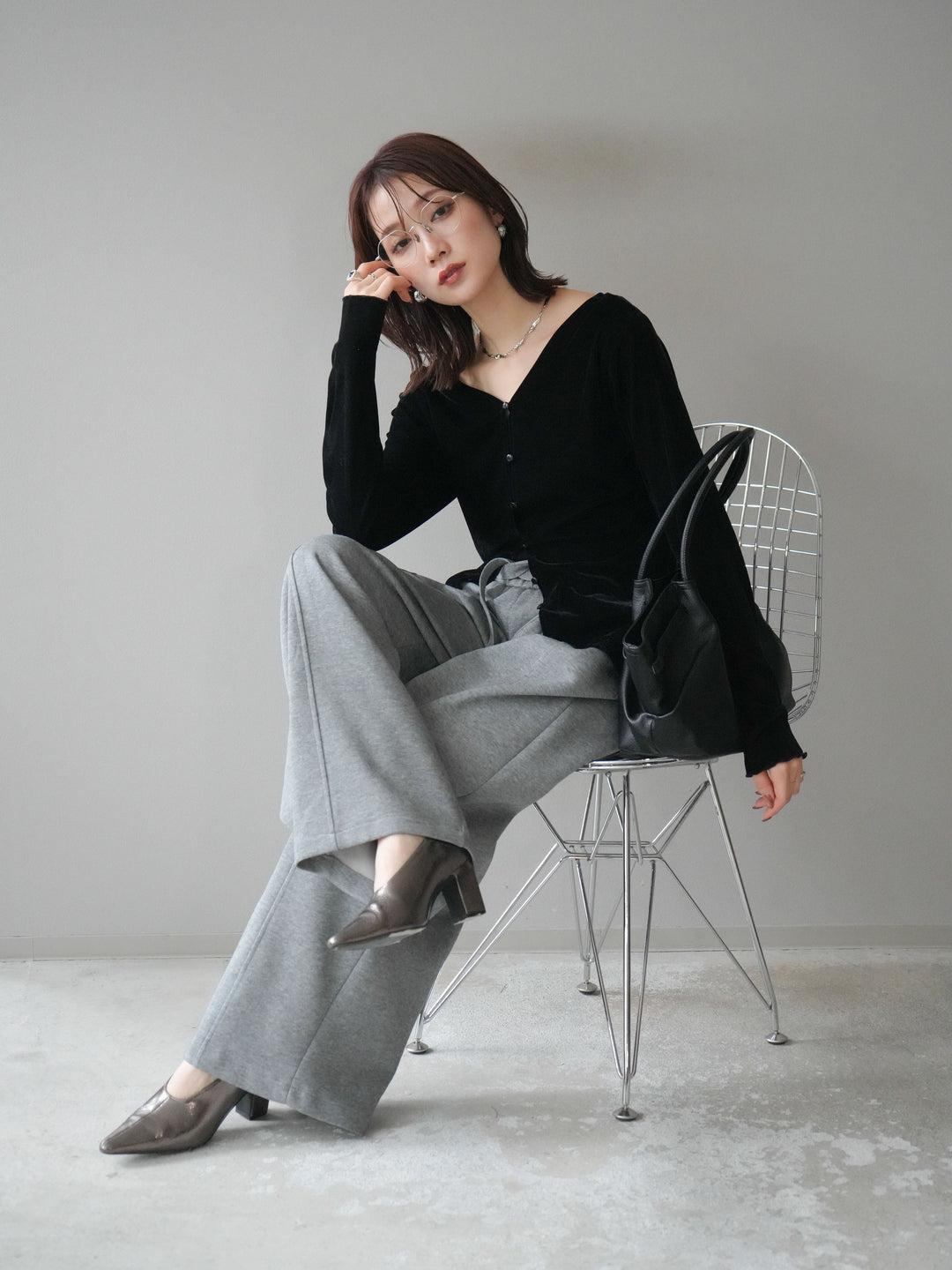 [予約]ベロアカーディガン/black