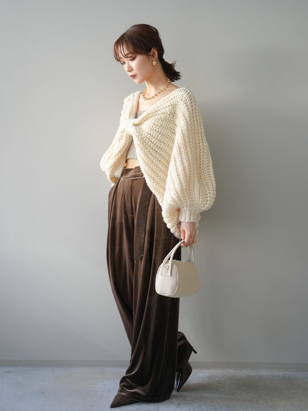 [予約]ベロアベルトスリムパンツ/camel