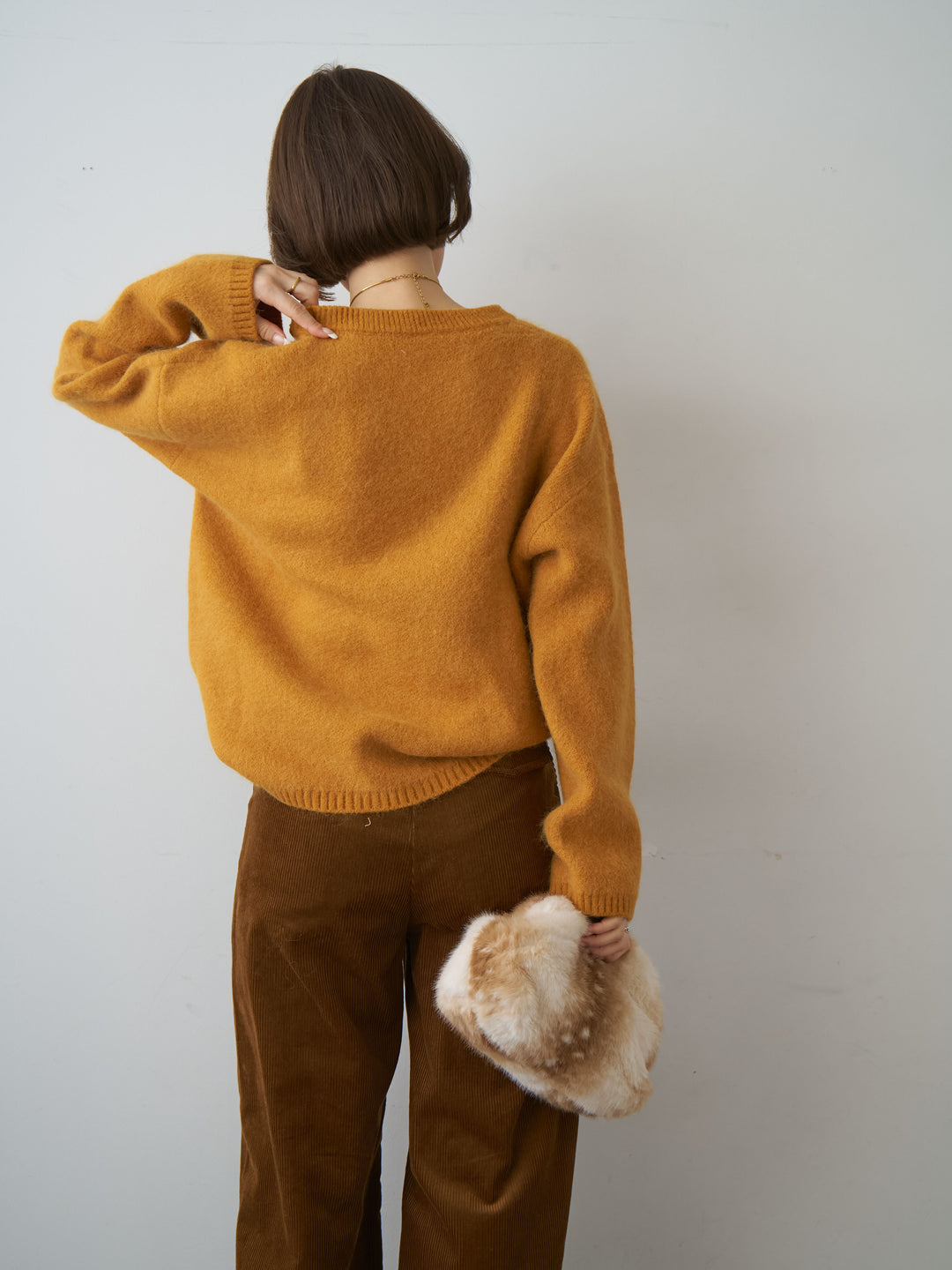 [SET]ソフトシャギークルーネックプルオーバー+ベルト付コーディロイワイドストレートパンツ(2set)