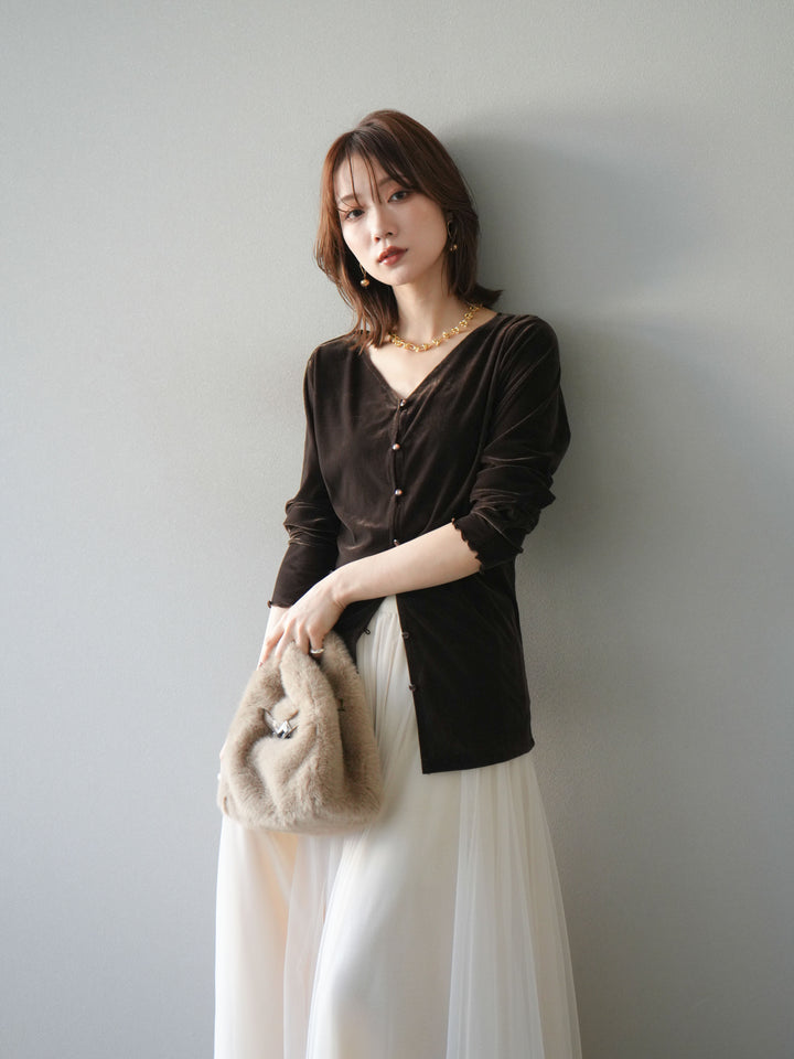 [予約]ベロアカーディガン/brown