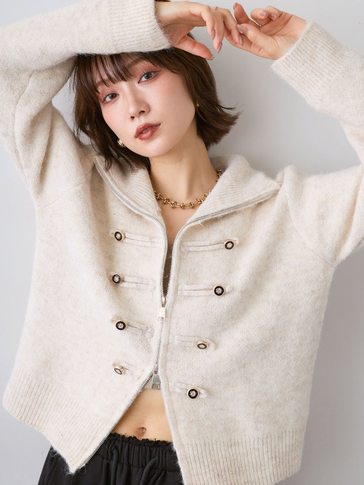 [予約]ナポレオンジップニットカーディガン/beige